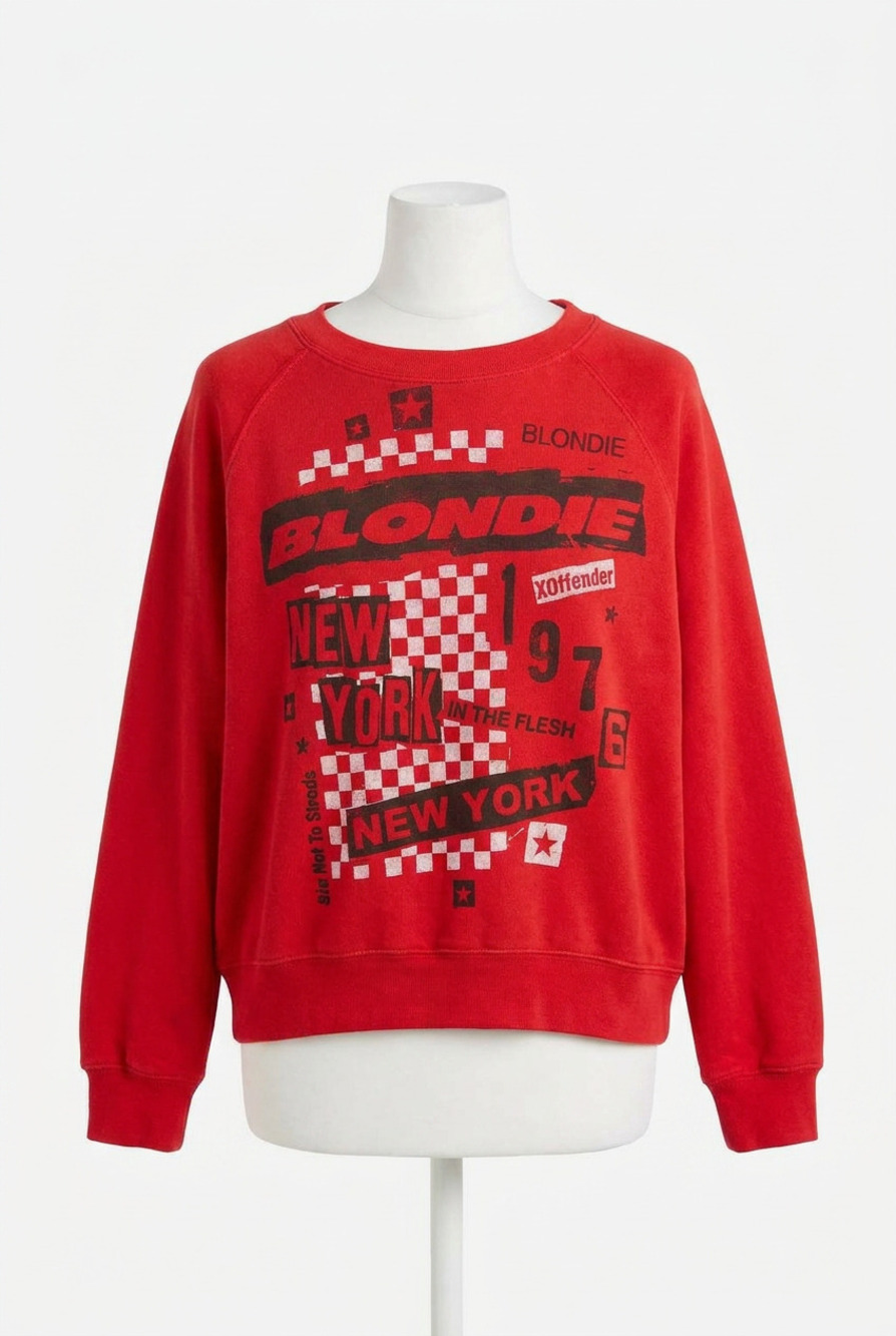 NEW DAYDREAMER blondie self-titled shrunken raglan sweatshirt in ruby red